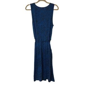 Joe Fresh Faux Wrap Dress Royal Blue and Black Abstract Dots Womens Size L